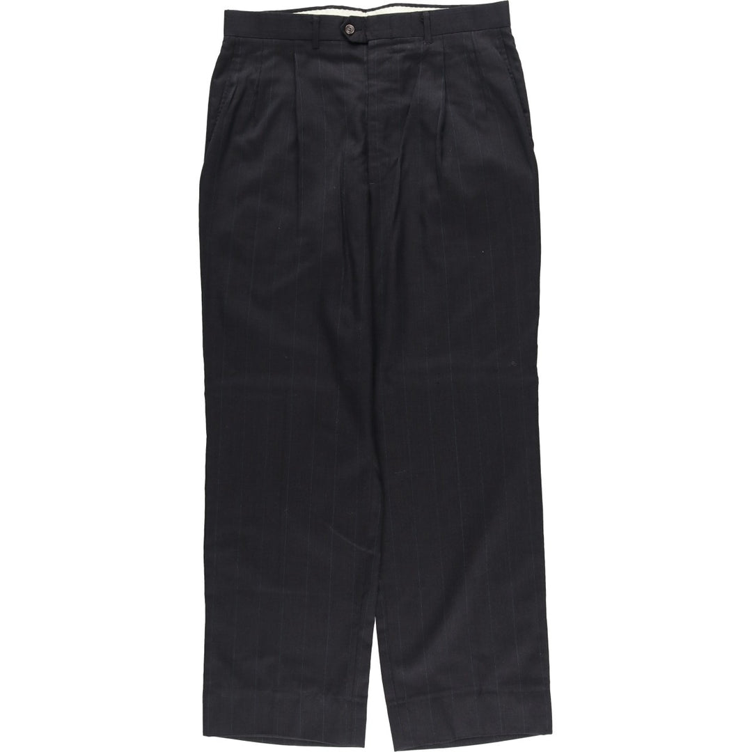 Stripe Pattern Two-pleat Slacks Pants for Men (W34 equivalent) unclear black type Vintage Second Hand