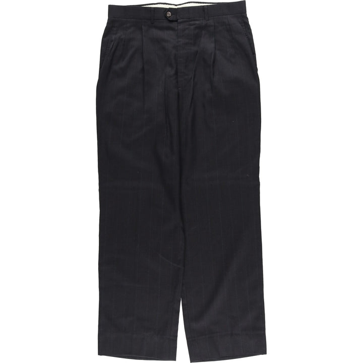 Stripe Pattern Two-pleat Slacks Pants for Men (W34 equivalent) unclear black type Vintage Second Hand