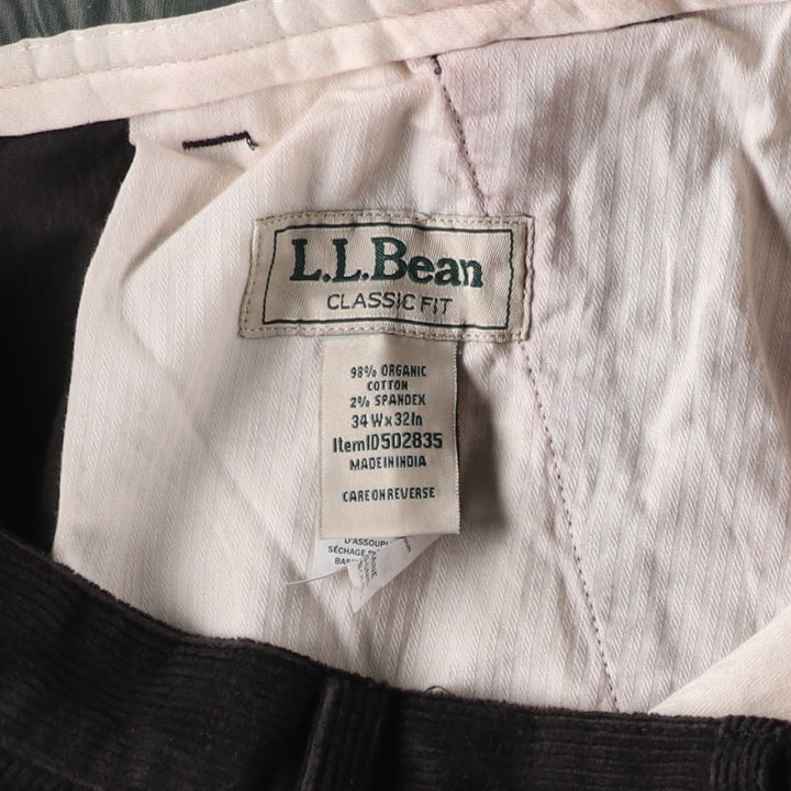 90s-00'S Vintage LLBean Classic Fit Corduroy Pants, Men's, Size 36 Organic cotton Charcoal Vintage Second Hand
