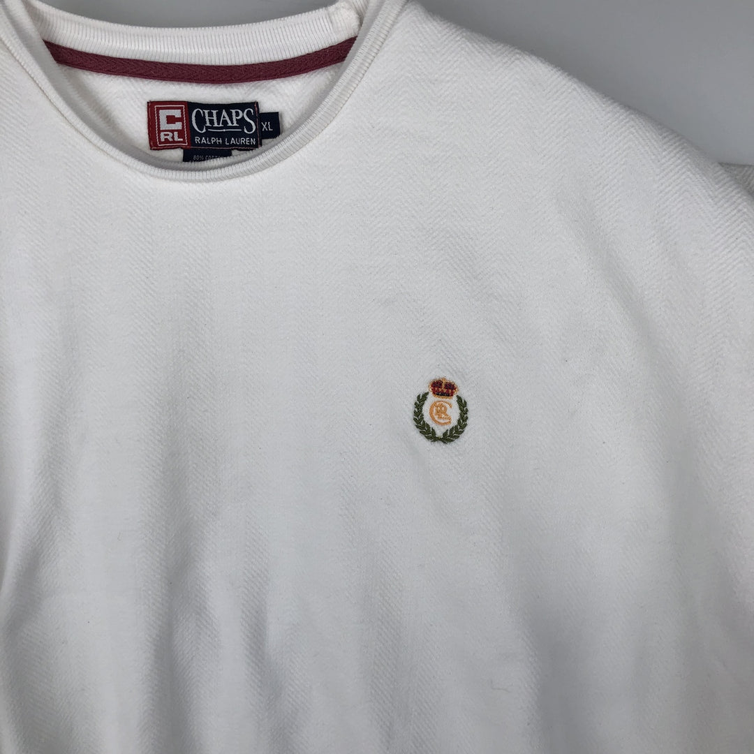 Ralph Lauren CHAPS Herringbone One-Point Logo Sweatshirt, Men's XL cotton pale white type Vintage Second Hand