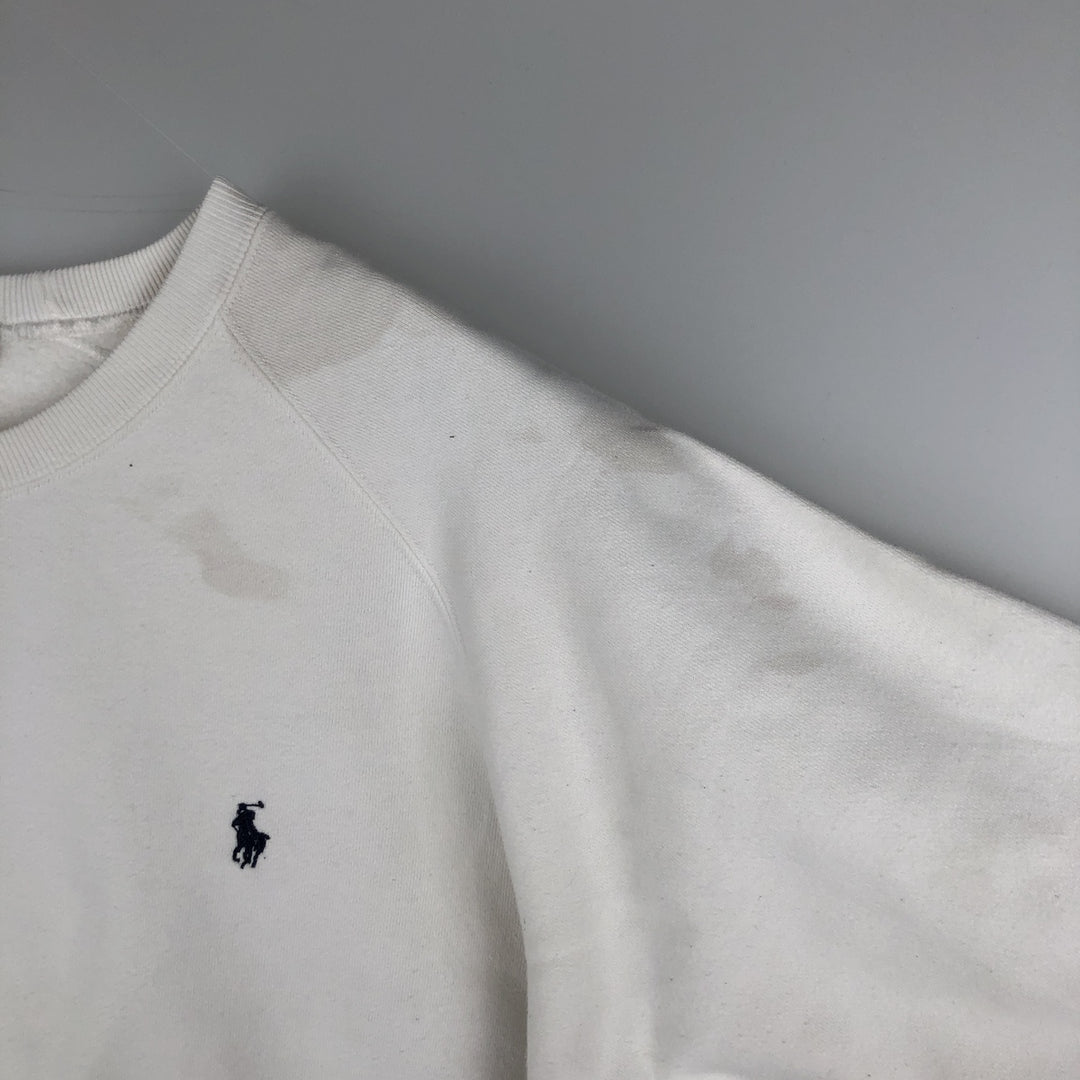 Ralph Lauren POLO by Ralph Lauren One Point Logo Sweatshirt Trainer Men's M size cotton white type Vintage Second Hand