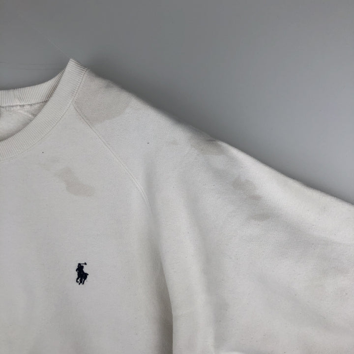Ralph Lauren POLO by Ralph Lauren One Point Logo Sweatshirt Trainer Men's M size cotton white type Vintage Second Hand