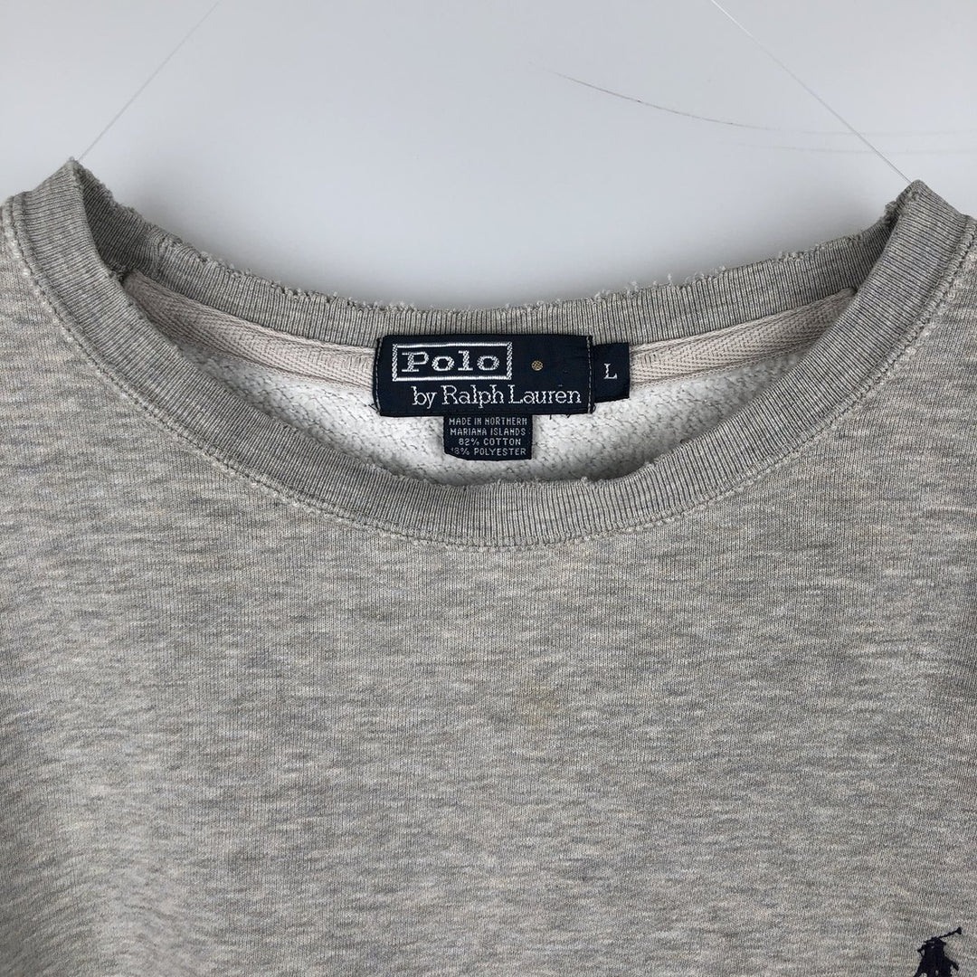 Ralph Lauren POLO by Ralph Lauren One Point Logo Sweatshirt Trainer Men's L size cotton gray type Vintage Second Hand