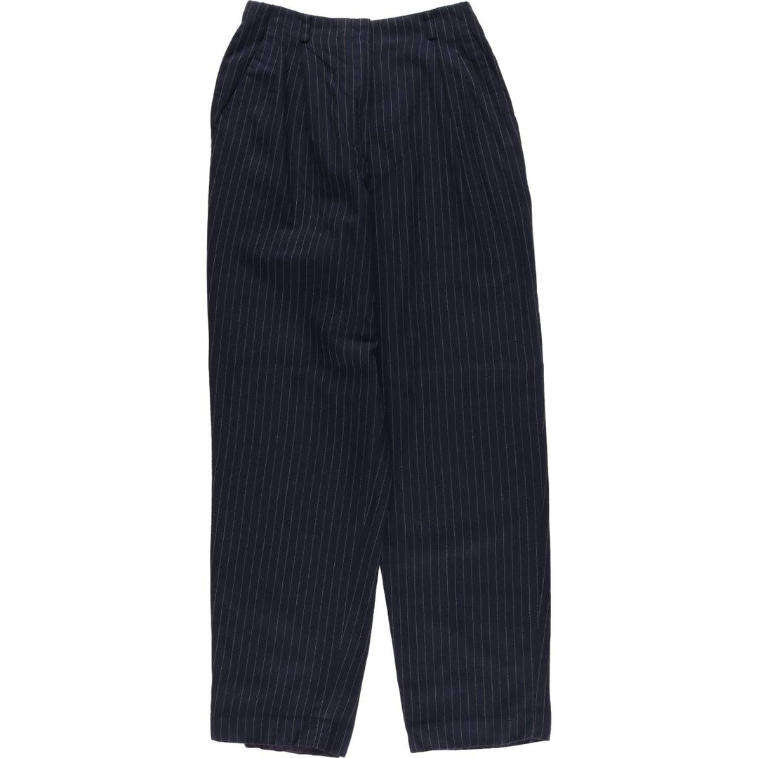 Liz Claiborne Collection Stripe Pattern Two-Pleated Wool Slacks, Women's Size M (W26) wool navy blue type Vintage Second Hand