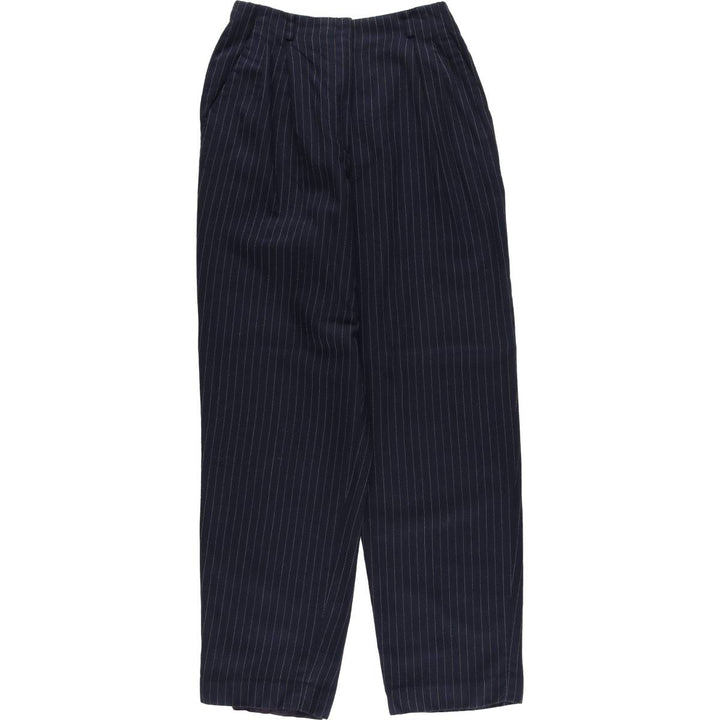 Liz Claiborne Collection Stripe Pattern Two-Pleated Wool Slacks, Women's Size M (W26) wool navy blue type Vintage Second Hand