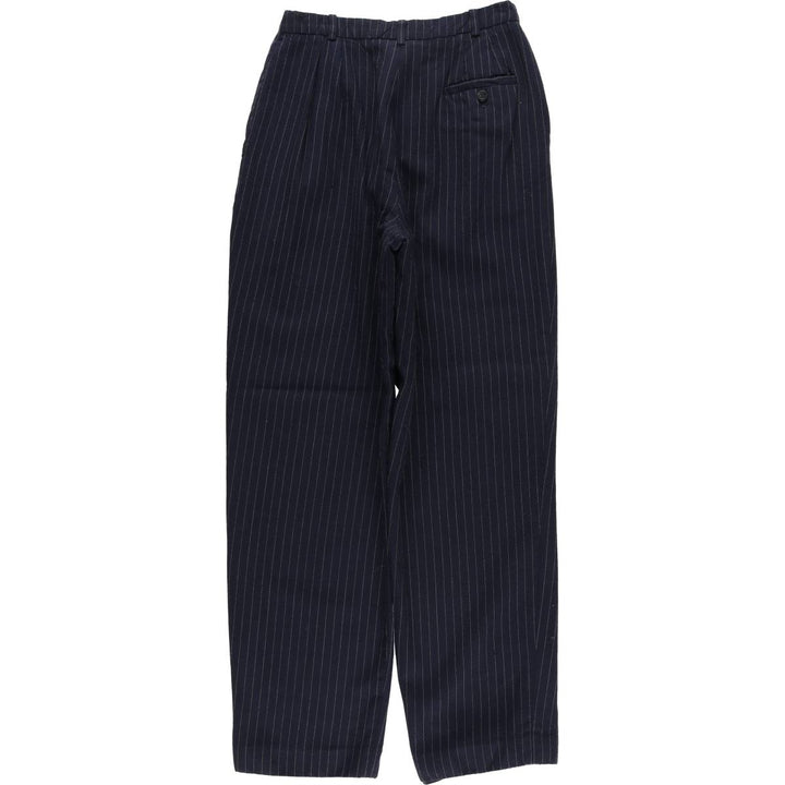 Liz Claiborne Collection Stripe Pattern Two-Pleated Wool Slacks, Women's Size M (W26) wool navy blue type Vintage Second Hand