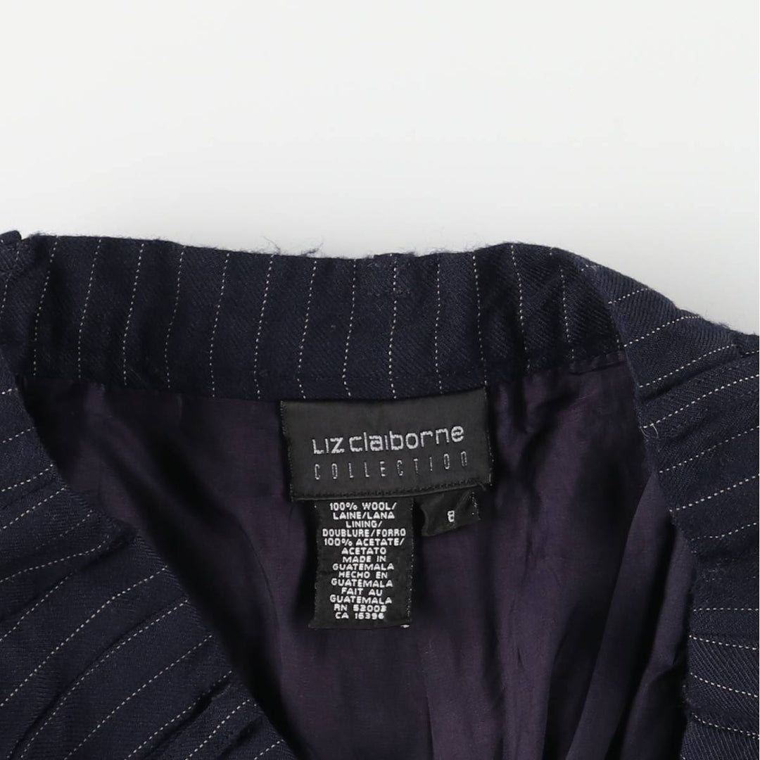 Liz Claiborne Collection Stripe Pattern Two-Pleated Wool Slacks, Women's Size M (W26) wool navy blue type Vintage Second Hand