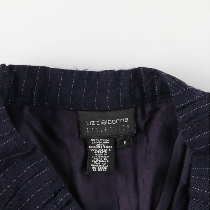 Liz Claiborne Collection Stripe Pattern Two-Pleated Wool Slacks, Women's Size M (W26) wool navy blue type Vintage Second Hand