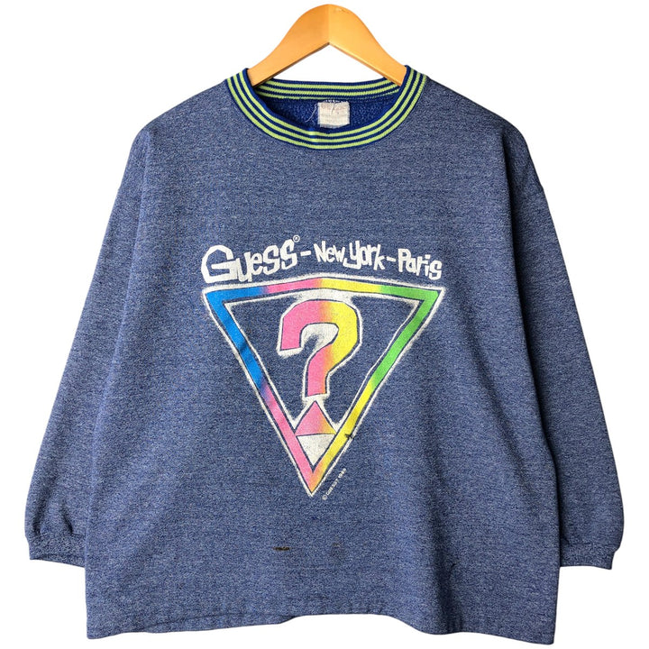 Vintage 1980'S Guess logo sweatshirt, made in the USA, size M, men's polyester navy blue type Vintage Second Hand