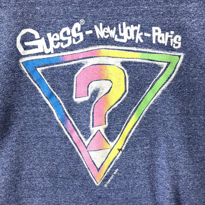 Vintage 1980'S Guess logo sweatshirt, made in the USA, size M, men's polyester navy blue type Vintage Second Hand