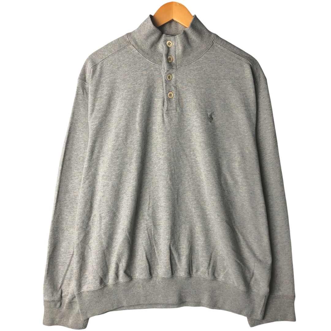 POLO by Ralph Lauren Half-Button One-Point Logo Sweatshirt, Men's XXL cotton gray type Vintage Second Hand