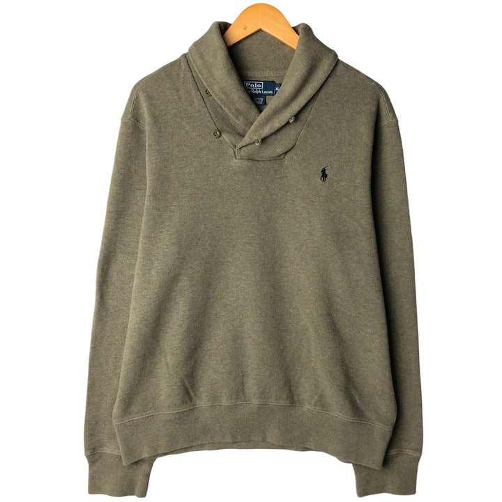 POLO by Ralph Lauren shawl collar one-point logo sweatshirt, men's XL size cotton Khaki type sage green Vintage Second Hand