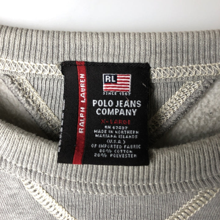 2000'S Ralph Lauren POLO JEANS COMPANY logo sweatshirt, men's size XL cotton gray type Vintage Second Hand