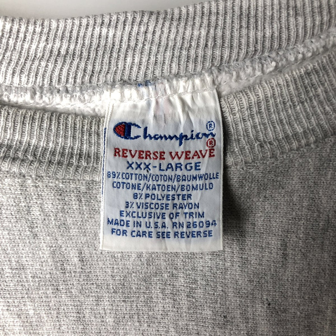 Big size 90'S Champion reverse weave embroidered tag college sweatshirt, sweatshirt, men's XXXL equivalent cotton gray type Vintage Second Hand