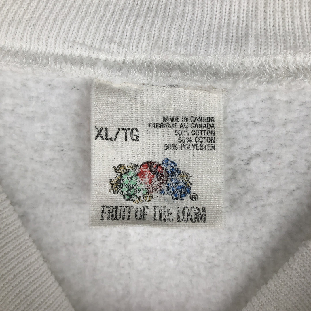 Vintage 90'S Fruit of the Loom print sweatshirt, made in Canada, men's size XL cotton white type Vintage Second Hand