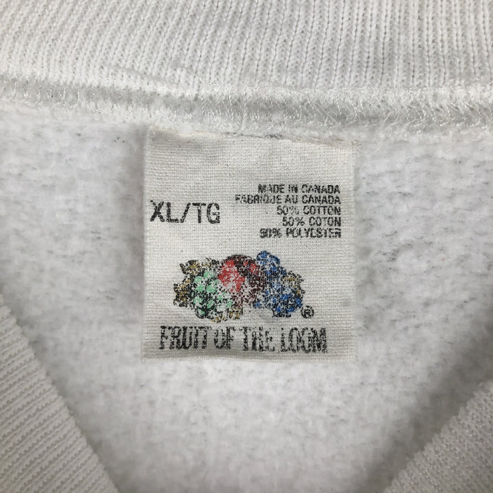 Vintage 90'S Fruit of the Loom print sweatshirt, made in Canada, men's size XL cotton white type Vintage Second Hand