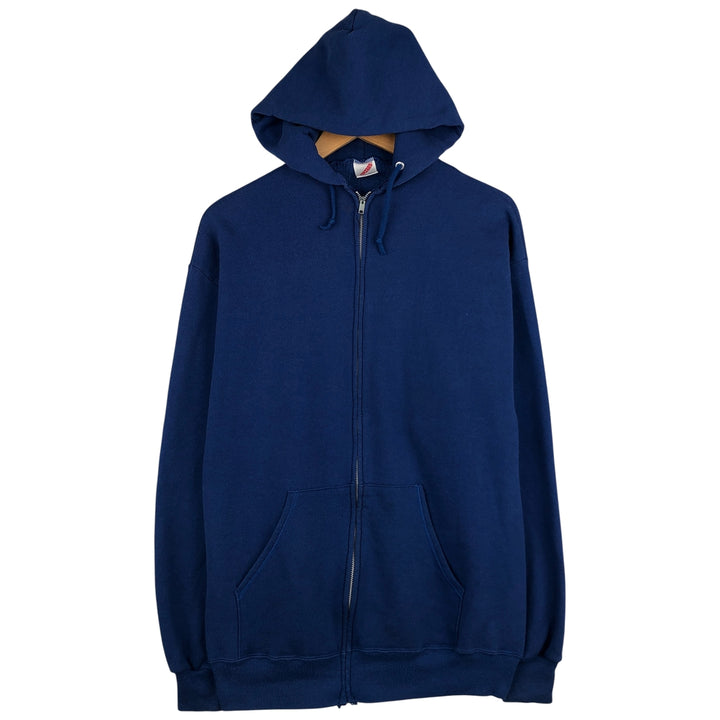 Vintage 80s-90'S Jerzees Full-Zip Hoodie, Made in USA, Men's XL cotton blue type Vintage Second Hand