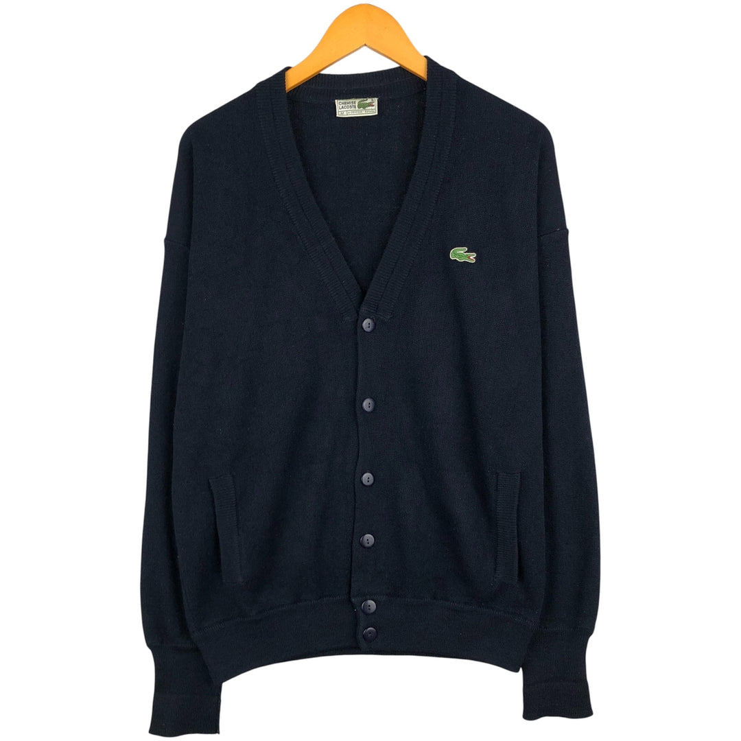 Vintage 70s-80'S Lacoste Chemise acrylic knit cardigan, men's size M acrylic navy blue type Vintage Second Hand