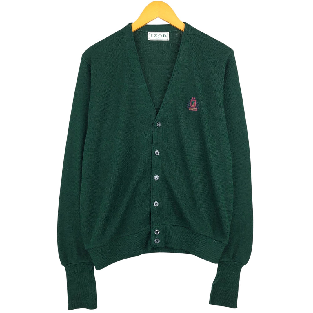 Vintage 90'S IZOD acrylic knit cardigan, made in the USA, size M, men's acrylic Green type dark green Vintage Second Hand
