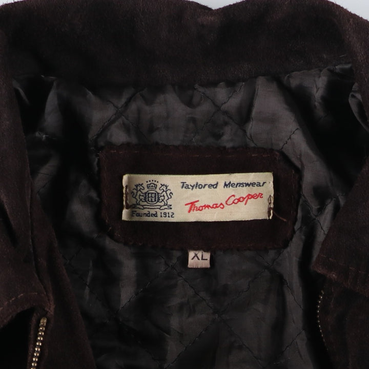 Thomas Cooper padded suede leather sports jacket, made in Italy, men's size XL genuine leather brown type Vintage Second Hand