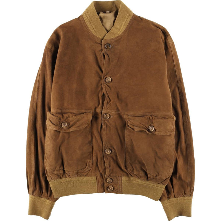 Suede leather blouson for men (size L) genuine leather brown type Vintage Second Hand