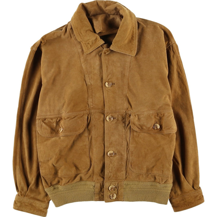 Johns and Sons Men's Collared Suede Leather Blouson, Size L Genuine Leather Suede Leather brown type Vintage Second Hand