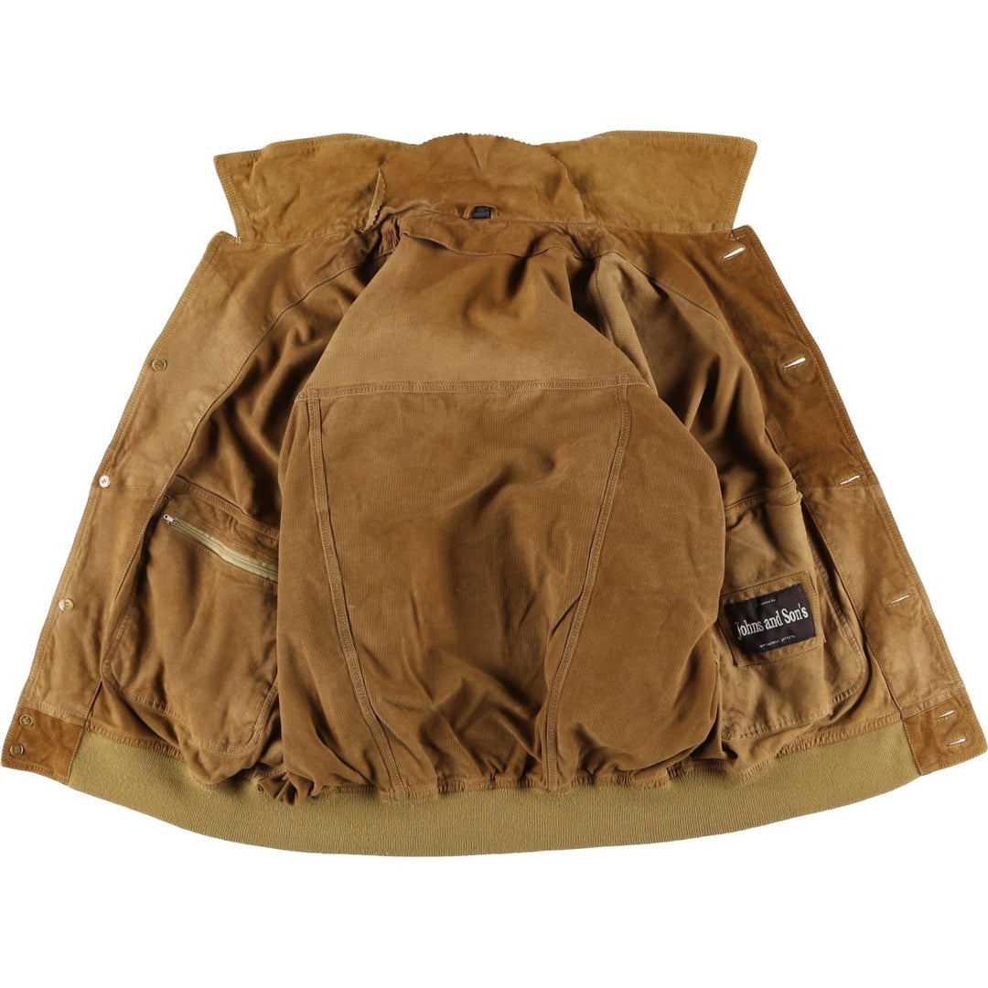 Johns and Sons Men's Collared Suede Leather Blouson, Size L Genuine Leather Suede Leather brown type Vintage Second Hand