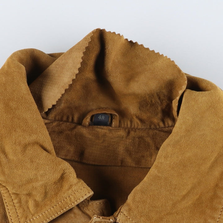 Johns and Sons Men's Collared Suede Leather Blouson, Size L Genuine Leather Suede Leather brown type Vintage Second Hand