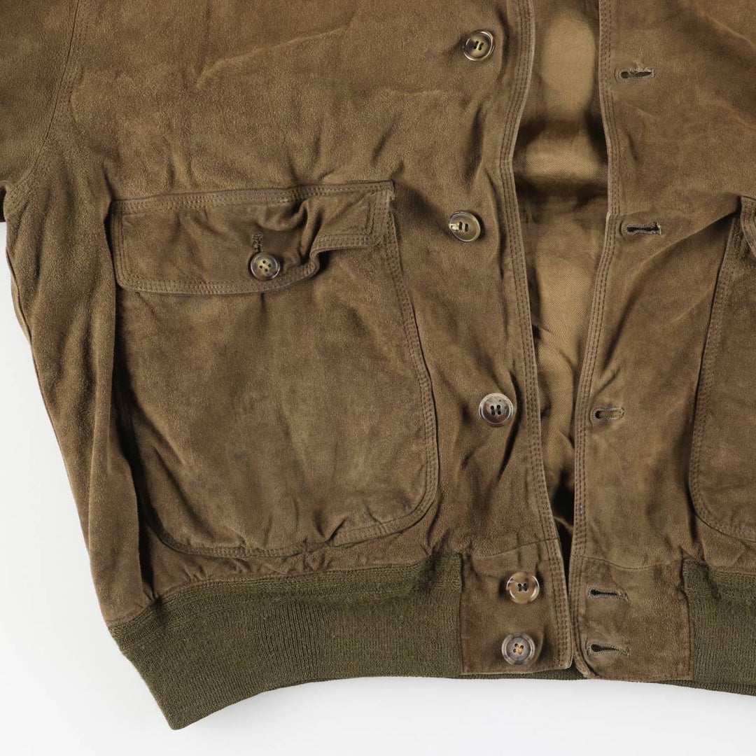 Vintage suede leather balster jacket, made in Italy, size L, men's size L Genuine Leather Suede Leather Khaki type Vintage Second Hand