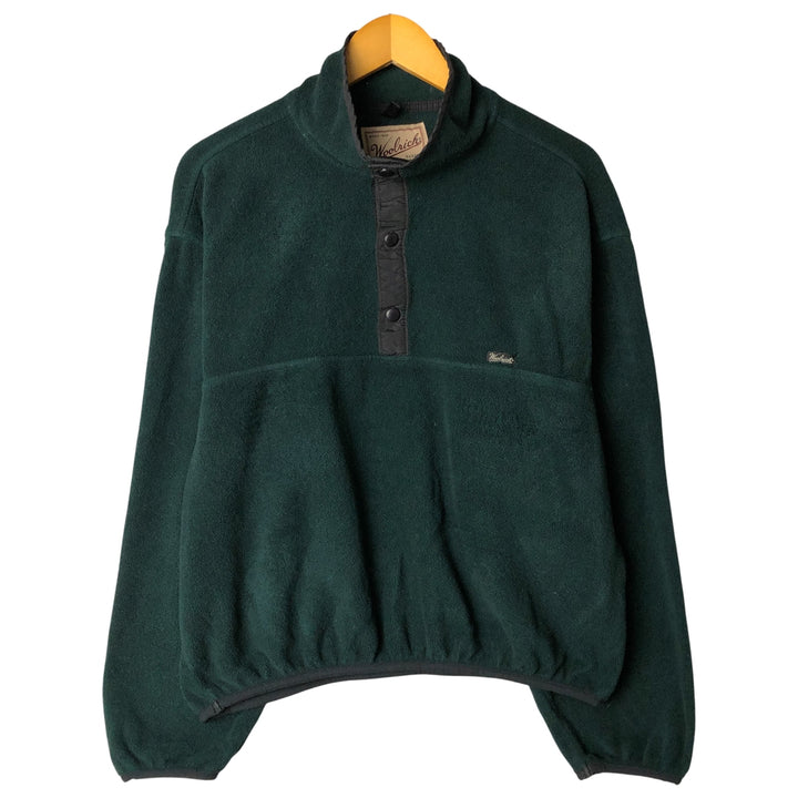 90s-00'S WOOLRICH Half-Snap Fleece Pullover, Made in USA, Men's Size M unclear dark green Vintage Second Hand