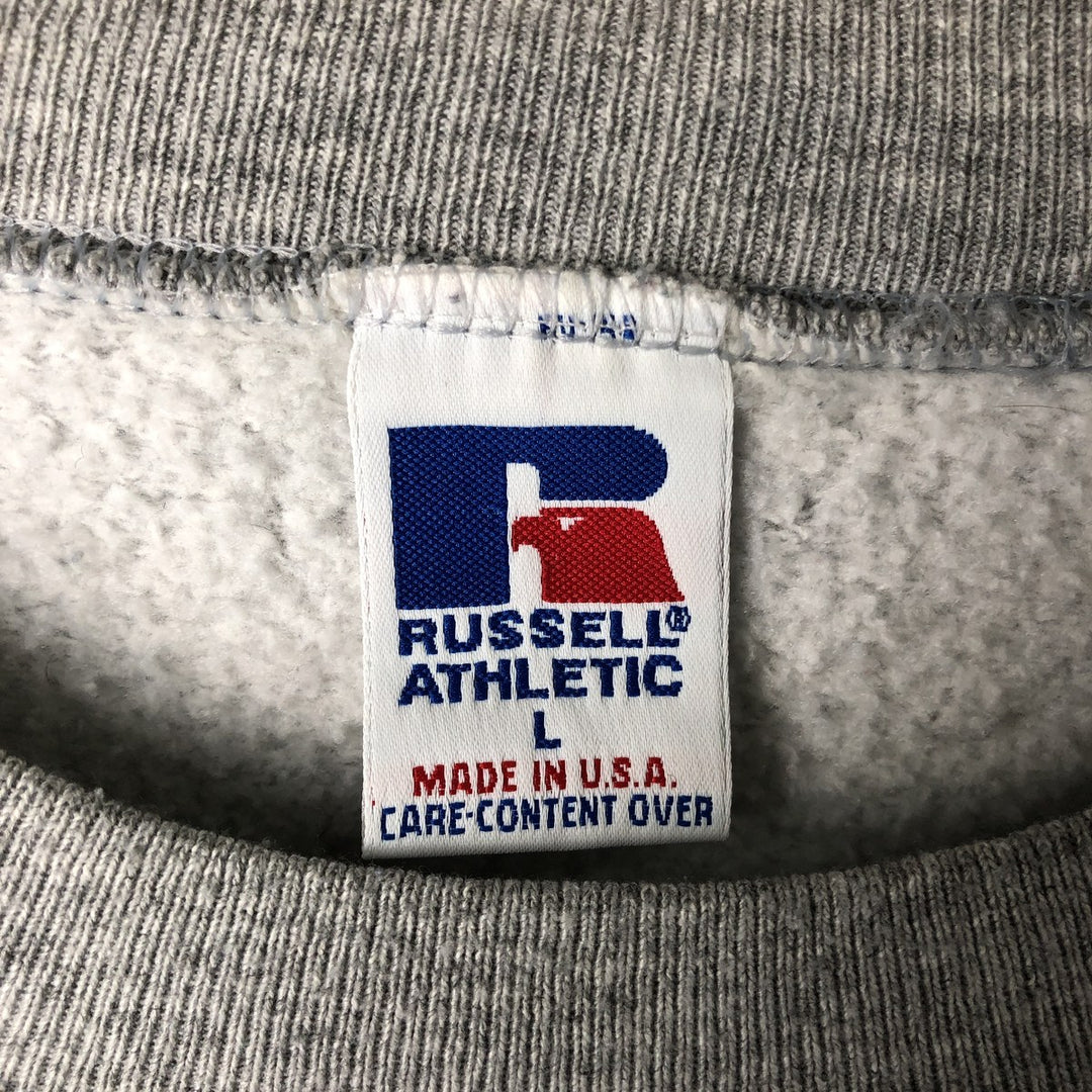 Vintage 90'S Russell large logo sweatshirt, made in the USA, size L, men's polyester gray type Vintage Second Hand