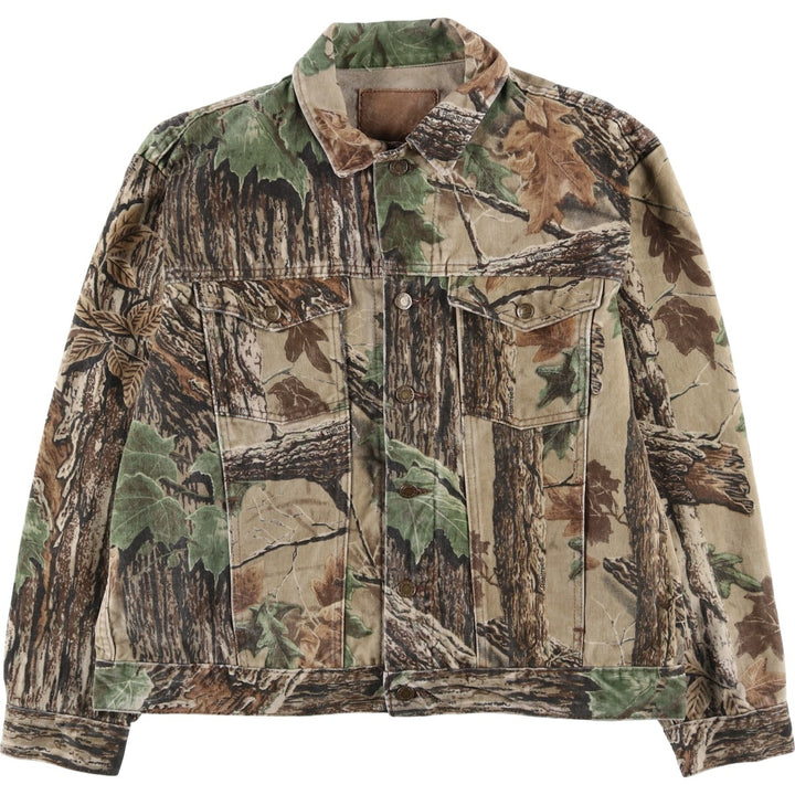 Vintage 90'S Wrangler Realtree Camo Trucker-Style Cotton Jacket, Made in USA, Men's XL cotton Khaki type sage green Vintage Second Hand