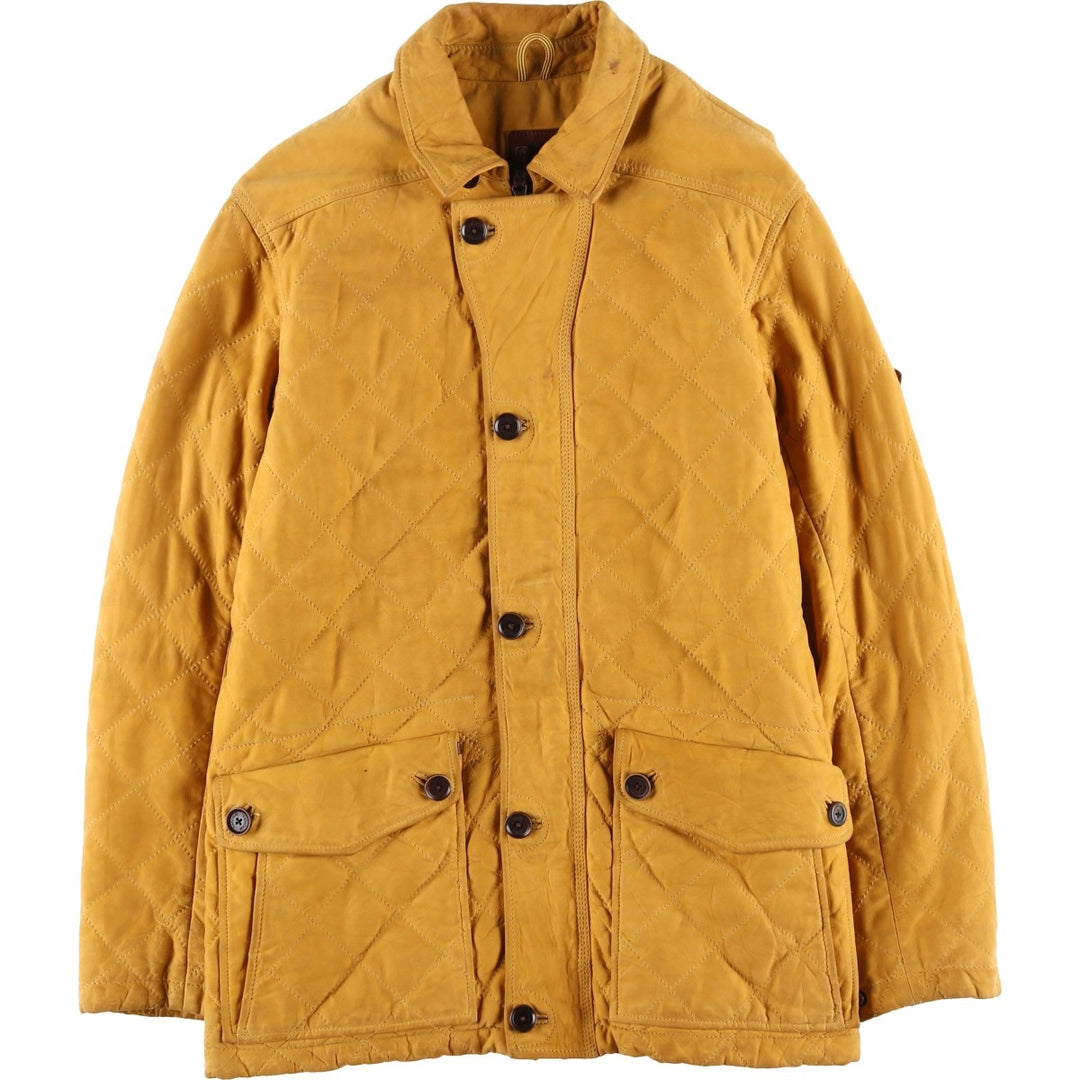 90'S Timberland quilted padded leather jacket, men's size L Genuine Leather Cowhide Beige type Vintage Second Hand