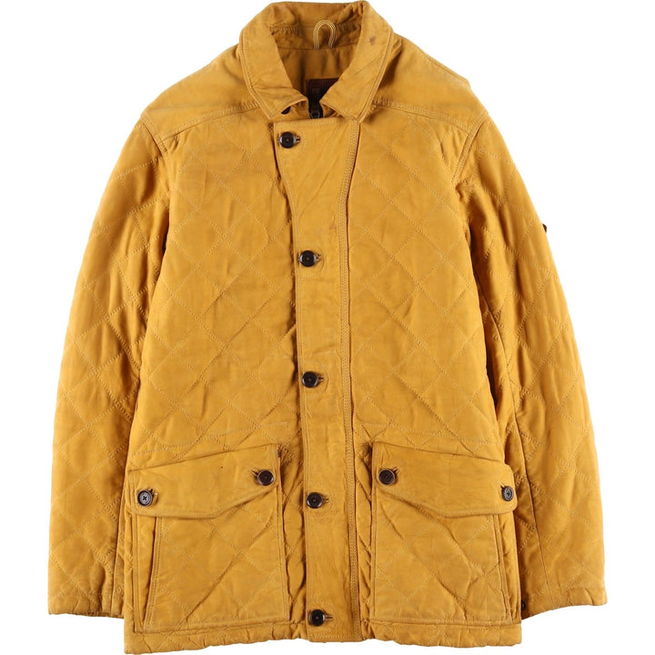 90'S Timberland quilted padded leather jacket, men's size L Genuine Leather Cowhide Beige type Vintage Second Hand