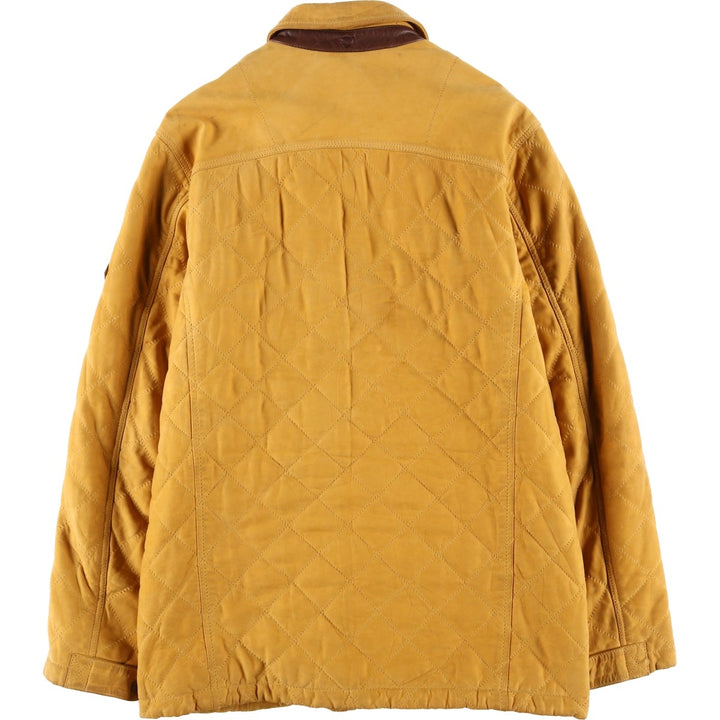 90'S Timberland quilted padded leather jacket, men's size L Genuine Leather Cowhide Beige type Vintage Second Hand