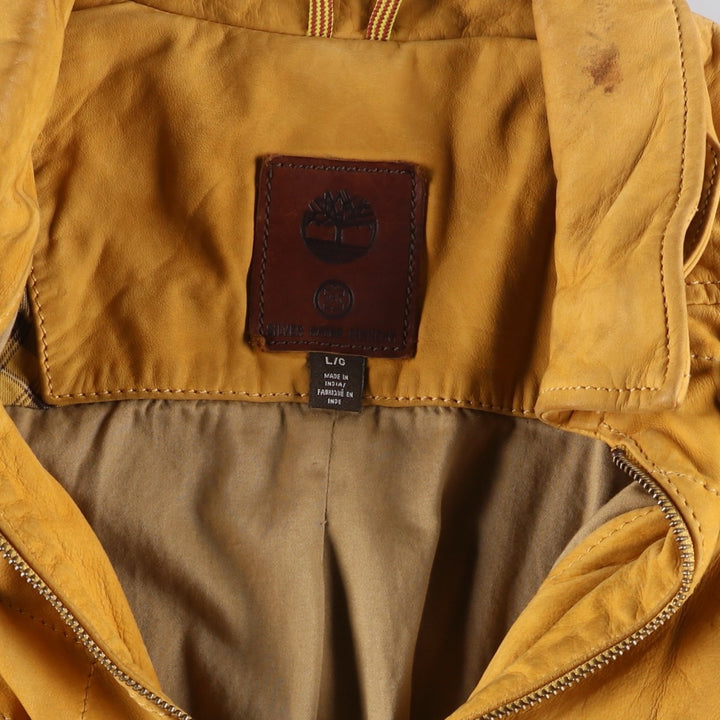 90'S Timberland quilted padded leather jacket, men's size L Genuine Leather Cowhide Beige type Vintage Second Hand