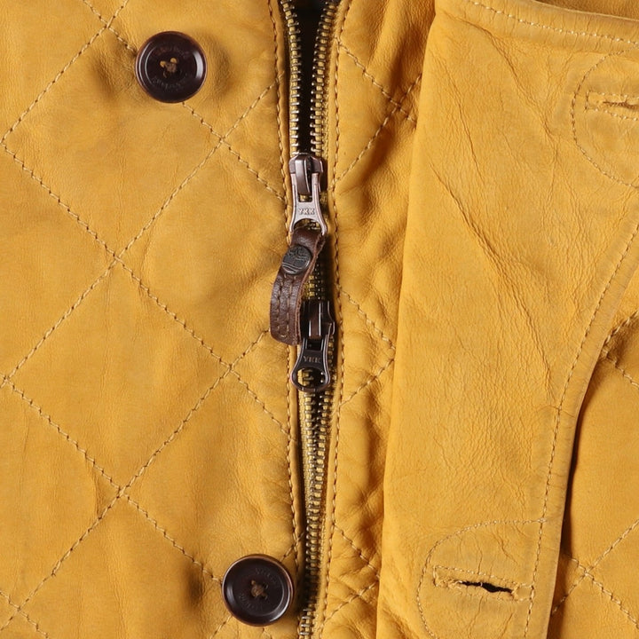 90'S Timberland quilted padded leather jacket, men's size L Genuine Leather Cowhide Beige type Vintage Second Hand