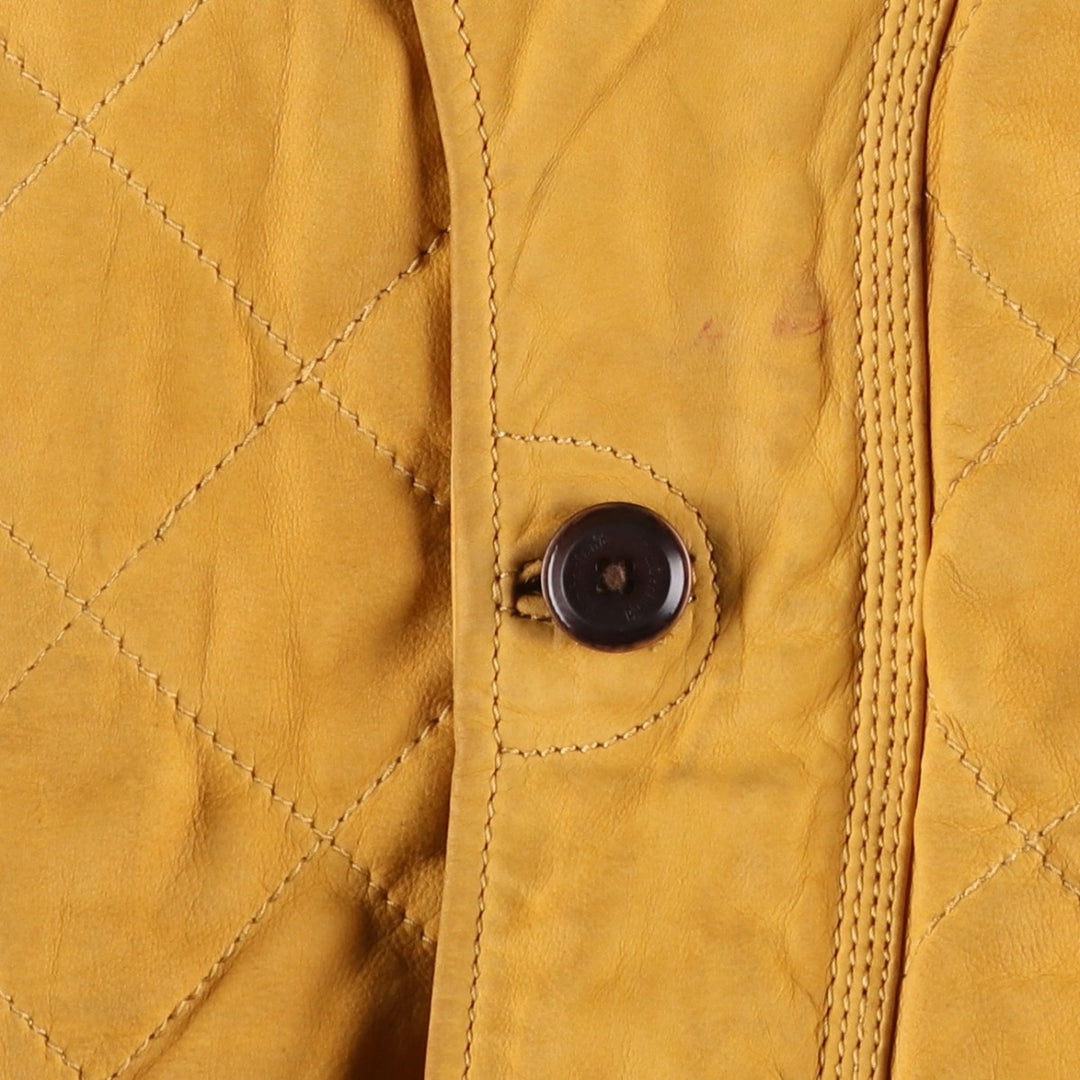 90'S Timberland quilted padded leather jacket, men's size L Genuine Leather Cowhide Beige type Vintage Second Hand