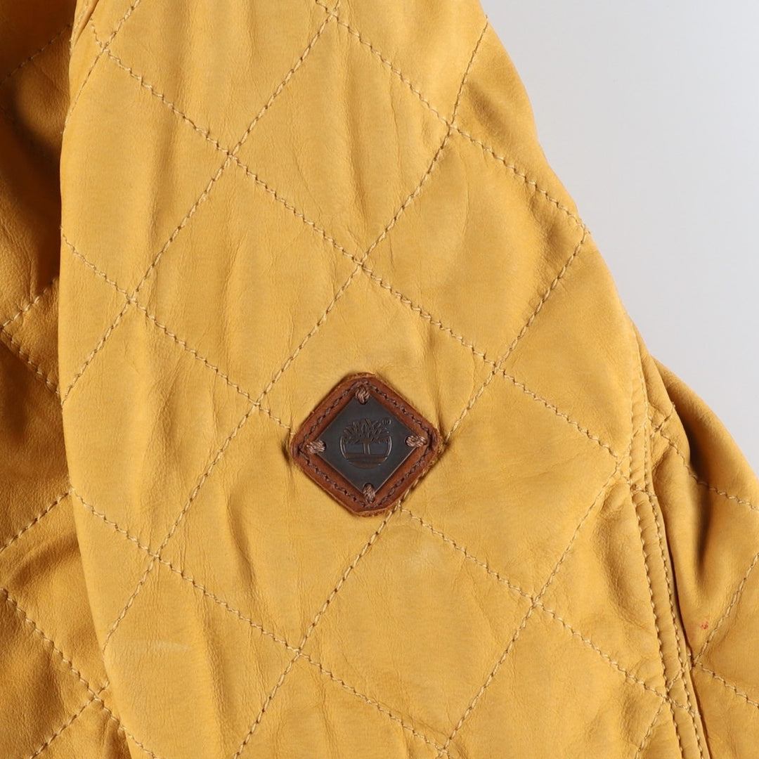 90'S Timberland quilted padded leather jacket, men's size L Genuine Leather Cowhide Beige type Vintage Second Hand