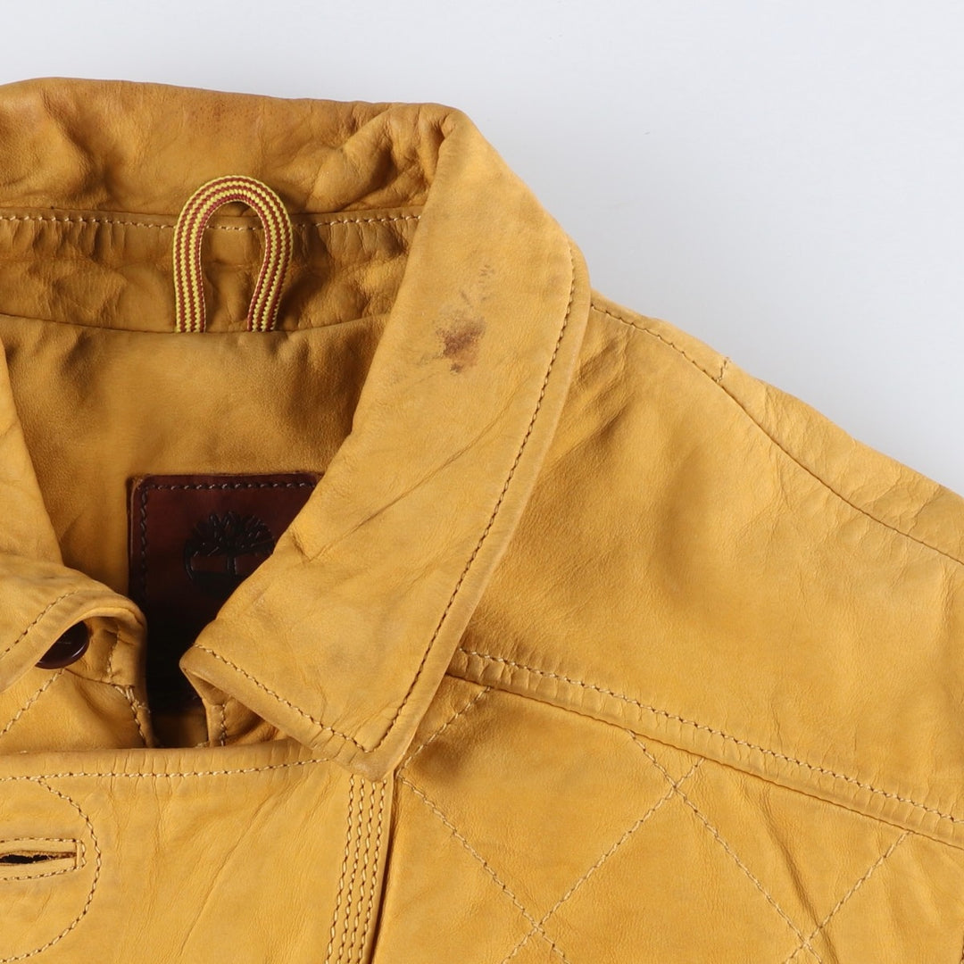 90'S Timberland quilted padded leather jacket, men's size L Genuine Leather Cowhide Beige type Vintage Second Hand
