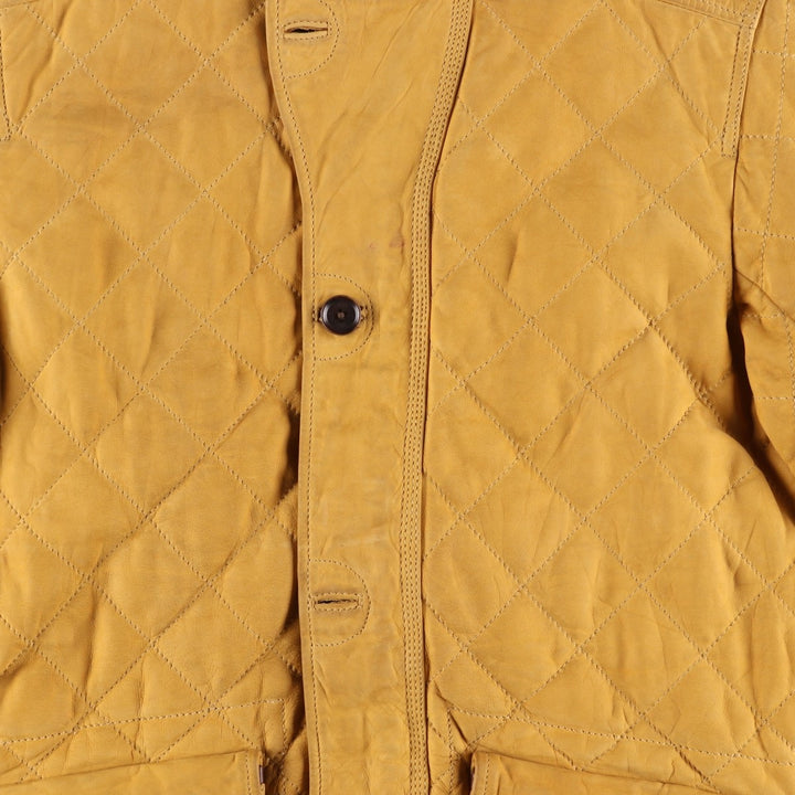 90'S Timberland quilted padded leather jacket, men's size L Genuine Leather Cowhide Beige type Vintage Second Hand