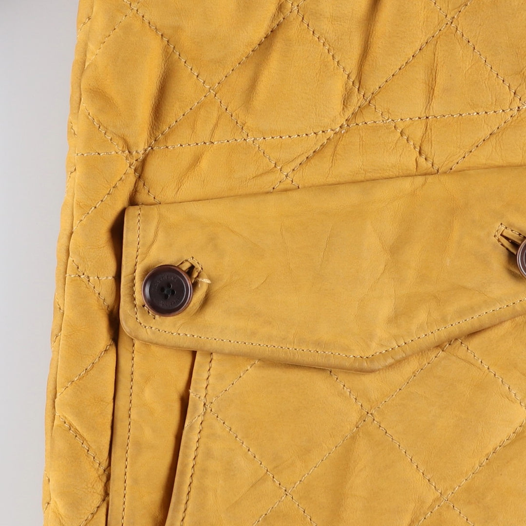 90'S Timberland quilted padded leather jacket, men's size L Genuine Leather Cowhide Beige type Vintage Second Hand