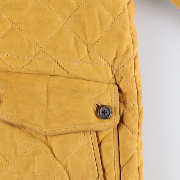 90'S Timberland quilted padded leather jacket, men's size L Genuine Leather Cowhide Beige type Vintage Second Hand