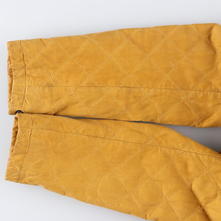 90'S Timberland quilted padded leather jacket, men's size L Genuine Leather Cowhide Beige type Vintage Second Hand