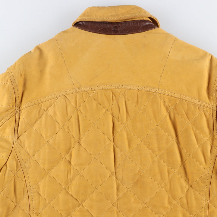 90'S Timberland quilted padded leather jacket, men's size L Genuine Leather Cowhide Beige type Vintage Second Hand