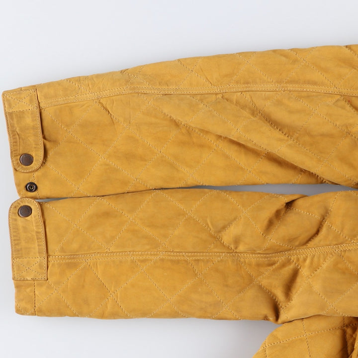 90'S Timberland quilted padded leather jacket, men's size L Genuine Leather Cowhide Beige type Vintage Second Hand