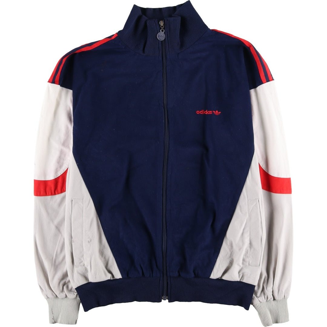Vintage 1980'S adidas Trefoil logo velour jersey track jacket, men's size L polyester navy blue type Vintage Second Hand