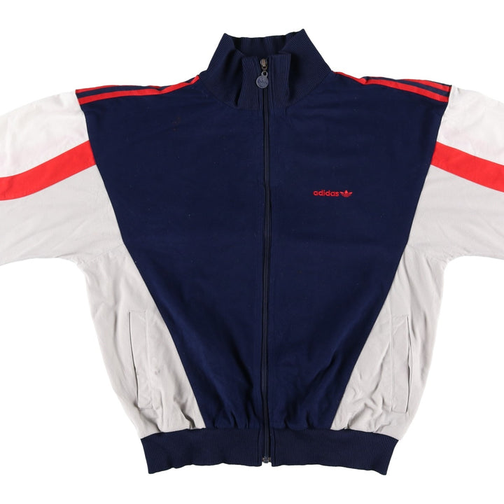 Vintage 1980'S adidas Trefoil logo velour jersey track jacket, men's size L polyester navy blue type Vintage Second Hand