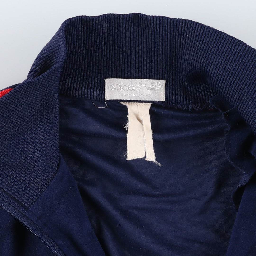 Vintage 1980'S adidas Trefoil logo velour jersey track jacket, men's size L polyester navy blue type Vintage Second Hand