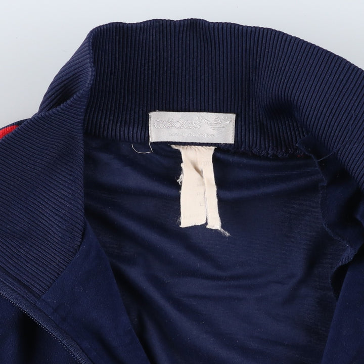 Vintage 1980'S adidas Trefoil logo velour jersey track jacket, men's size L polyester navy blue type Vintage Second Hand